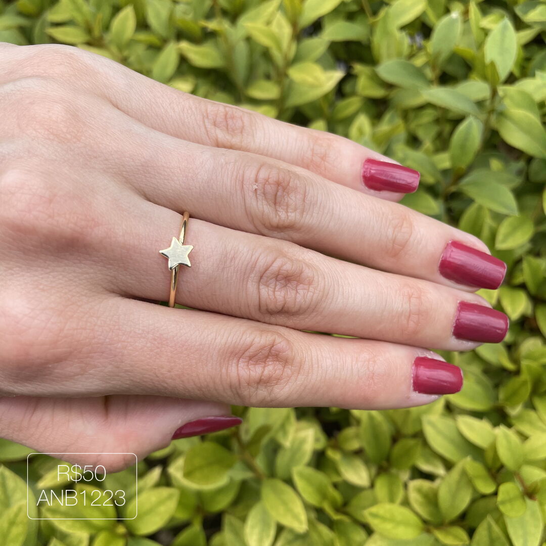 Anel Fio Estrela Liso Dourado